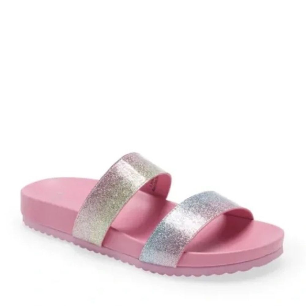 GIRLS BP WOMENS SZ4 GIRLS Be Proud Sawyer Slide Sandal In Pink Rainbow
